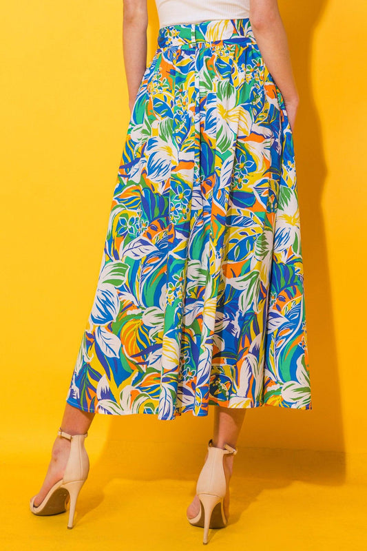 Printed Poplin Full Skirt With Self Tie And Pockets Side Zip Closure