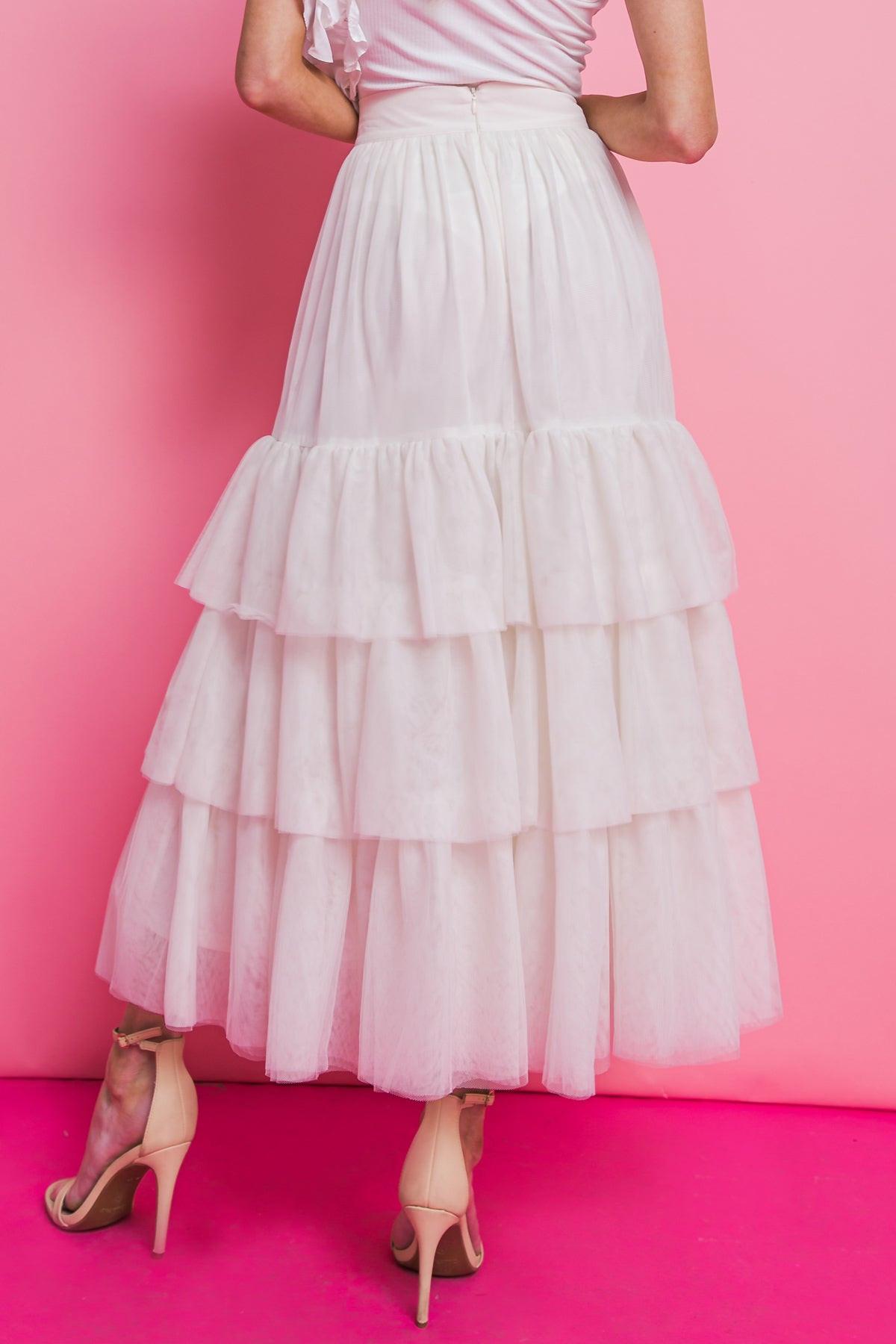 Chic Purpose Tulle Skirt With Ruffles Back Zipper Closure