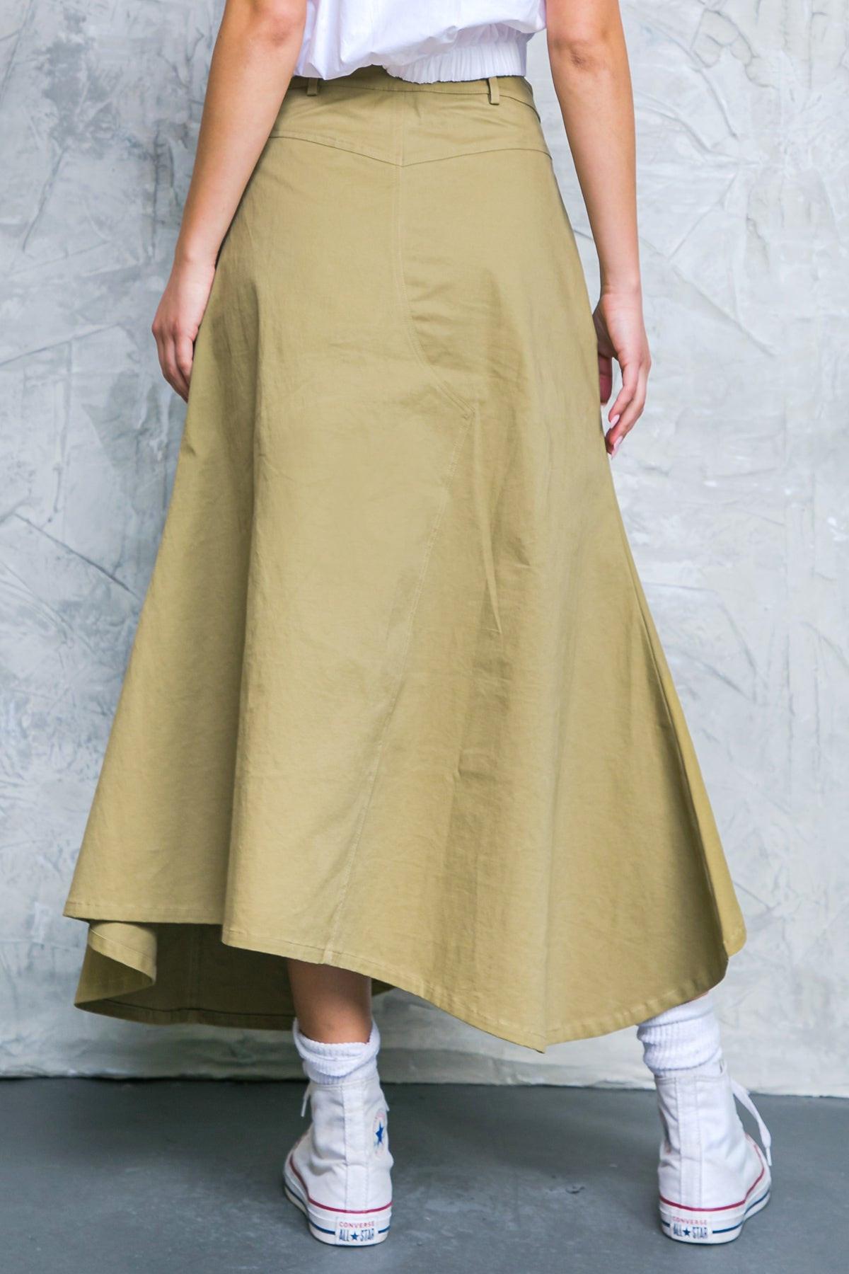 Complete Crush Twill Midi Skirt With Front Slit And Side Pockets