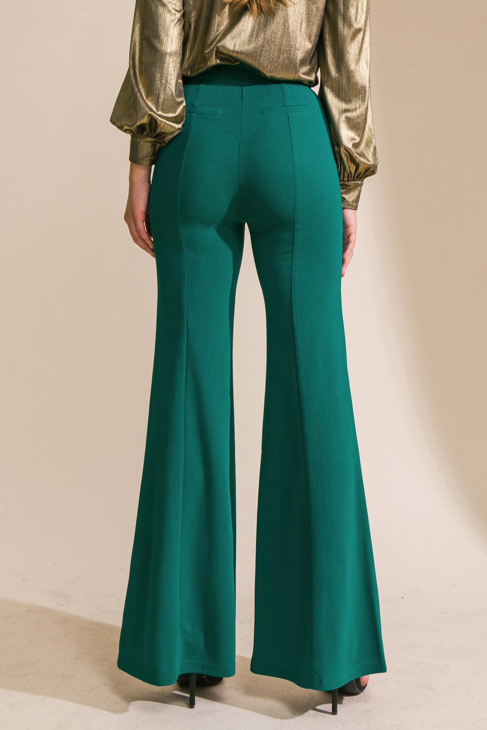 Hey Darling Woven Flare Pants With Center Seam And Slit Bottom