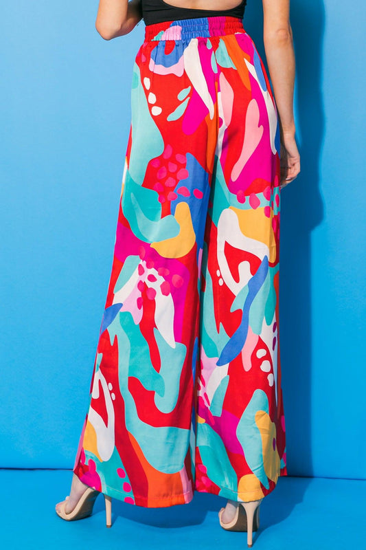Cancun Getaway Satin Pants With Elastic Waist And Wide Leg Silhouette