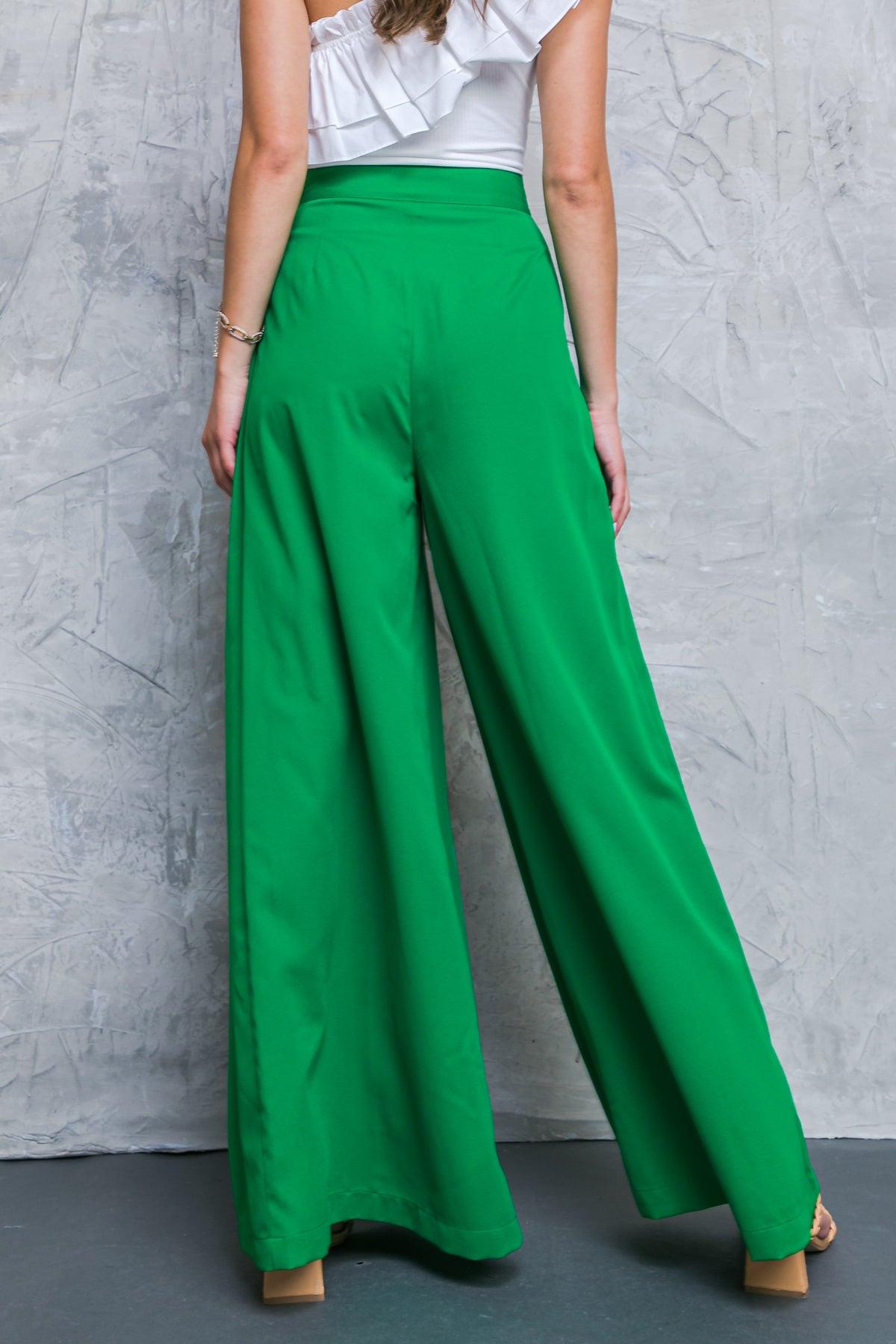 At The Wishing Well Woven Pants With Pleated Front Side Zipper And Wide Leg