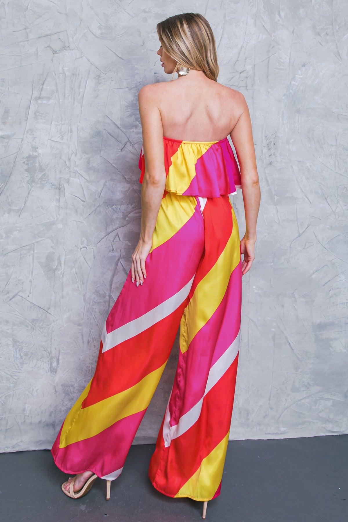 Broadwalk Dream Woven Jumpsuit With Flounce Neckline And Wide Leg
