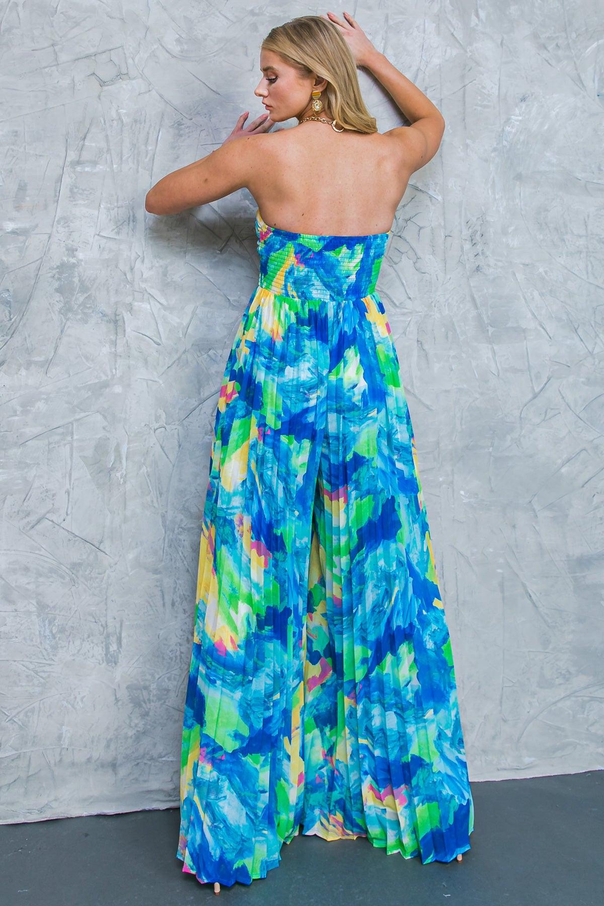 Today Is Your Day Printed Woven Jumpsuit With Twist Bodice And Pleated Wide Leg