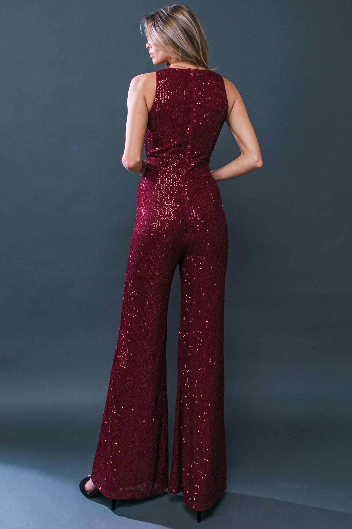Divine Wanderings Sequin Jumpsuit With Wide Leg Silhouette