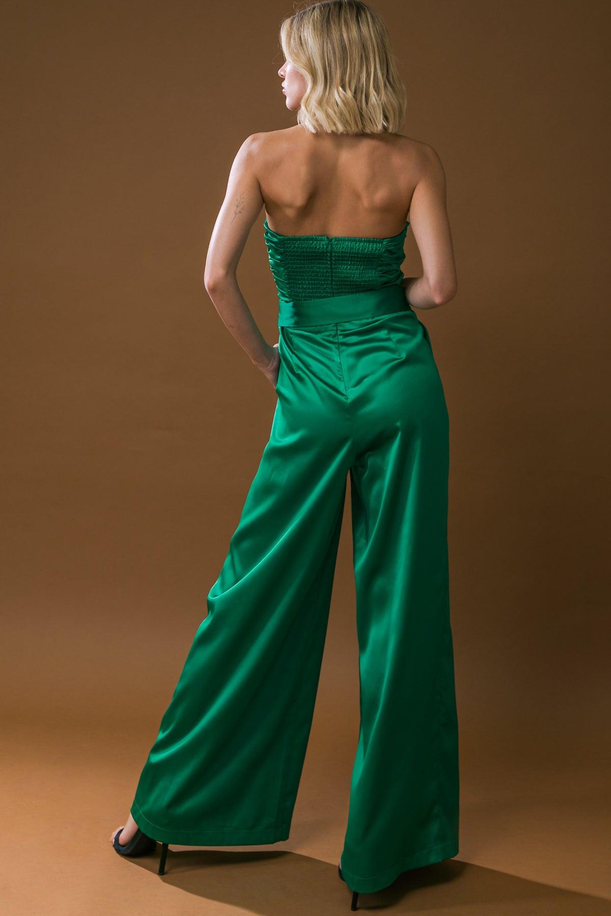 Lost In Your Eyes Woven Jumpsuit With Ruched Bodice And Side Pocket