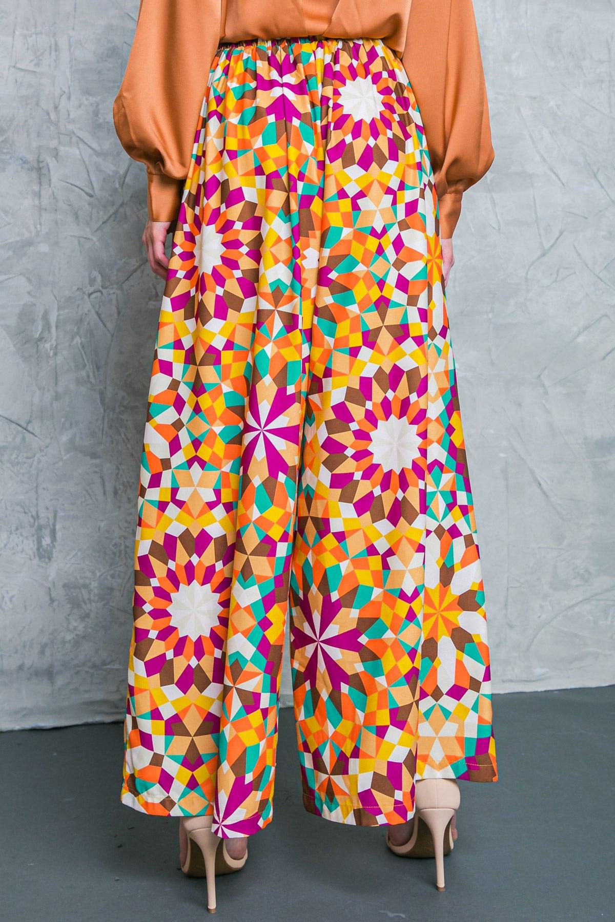 Alright With Me Woven Pants Printed Front Inverted Pleat Wide Leg Side Zip