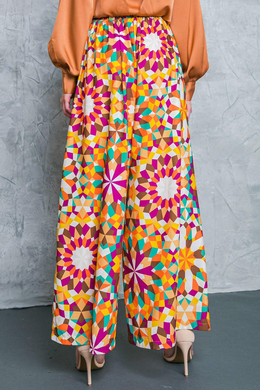 Alright With Me Woven Pants Printed Front Inverted Pleat Wide Leg Side Zip