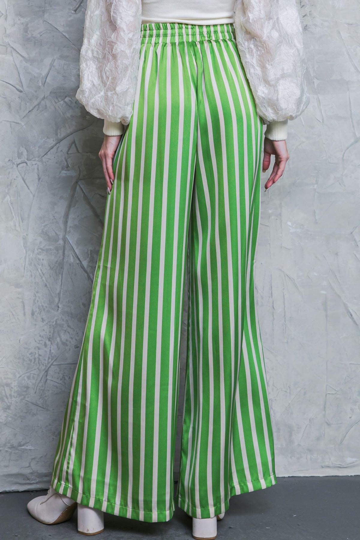 Nothing To Regret Satin Pants With Elastic Waist And Wide Leg