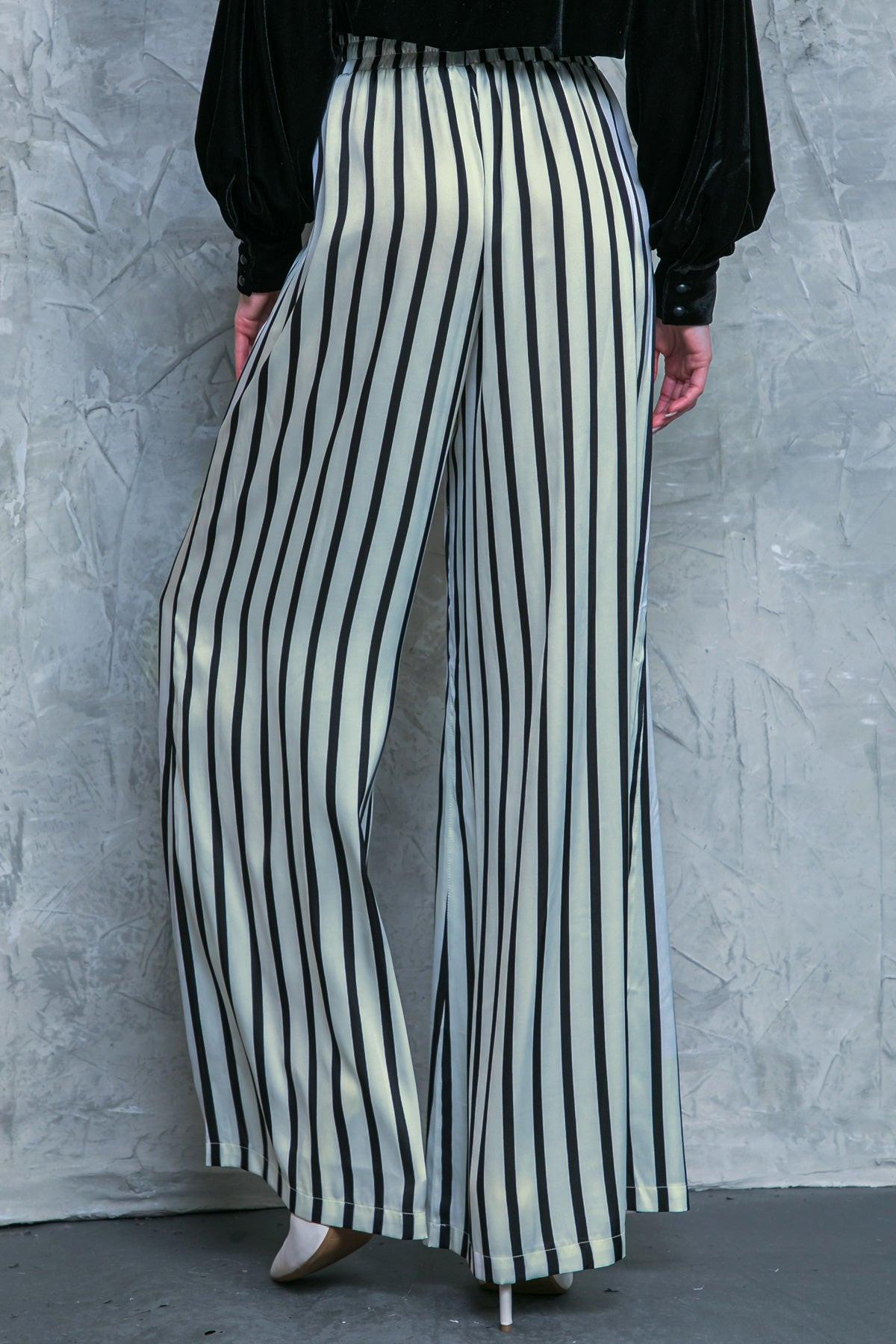 Nothing To Regret Satin Pants With Elastic Waist And Wide Leg