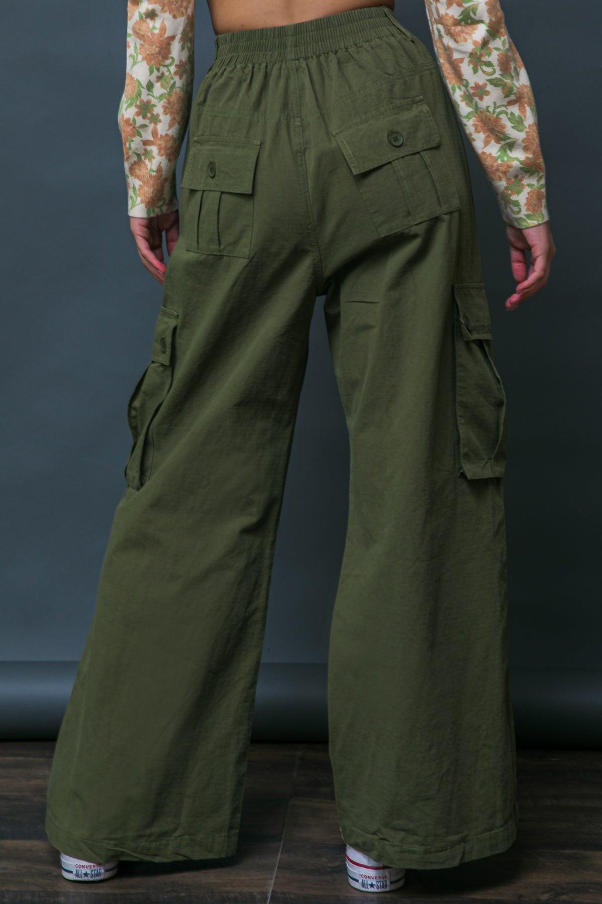Incredible Moments Woven Cargo Pants With Elastic Waist And Wide Leg Outdoor