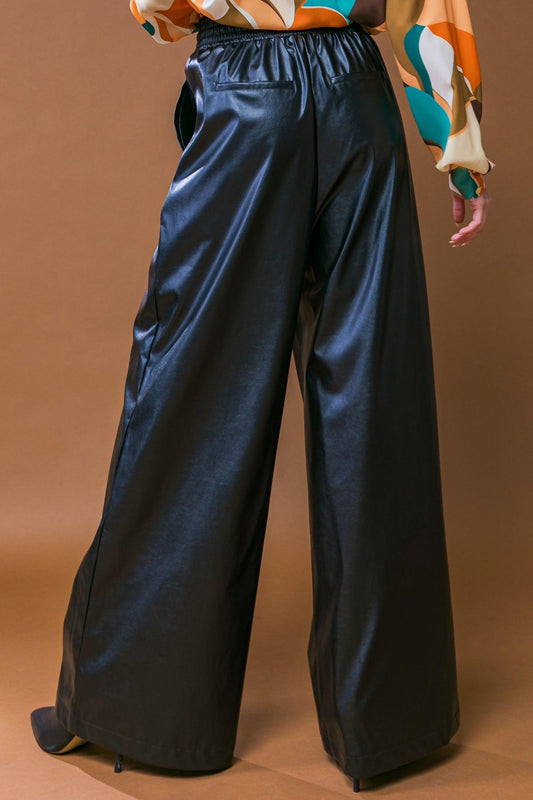 Iconic Reputation Leather Pants With Elastic Waist And Tie Detail