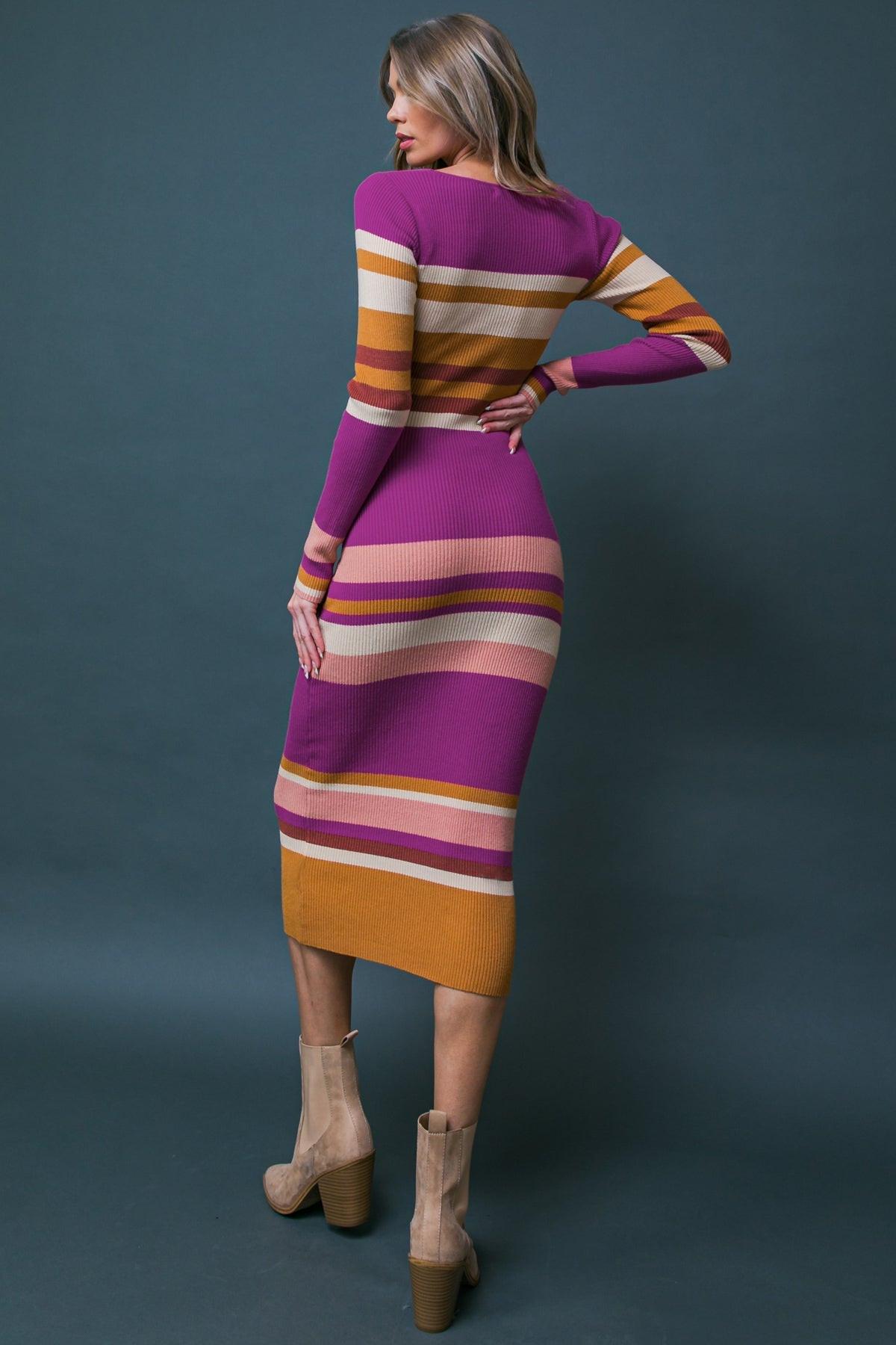 Evening Of Elegance Ribbed Sweater Midi Dress With U Neck