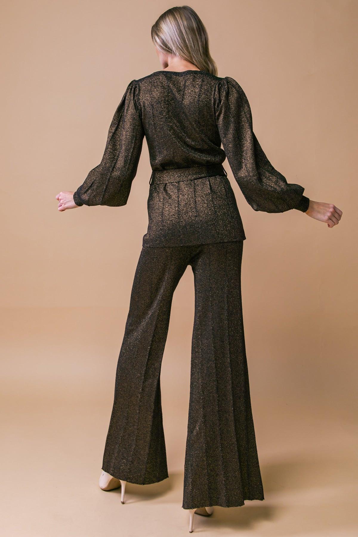 Stunning Stance Metallic Sweater Tunic and Wide Leg Pant Set