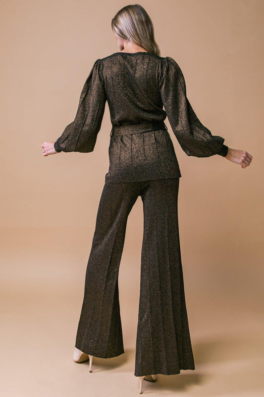 Stunning Stance Metallic Sweater Tunic and Wide Leg Pant Set