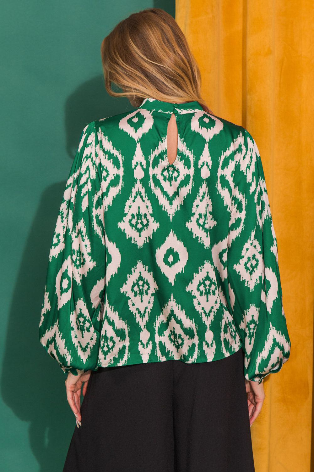 Just What You Need Woven Top With Mock Neck And Puff Sleeves