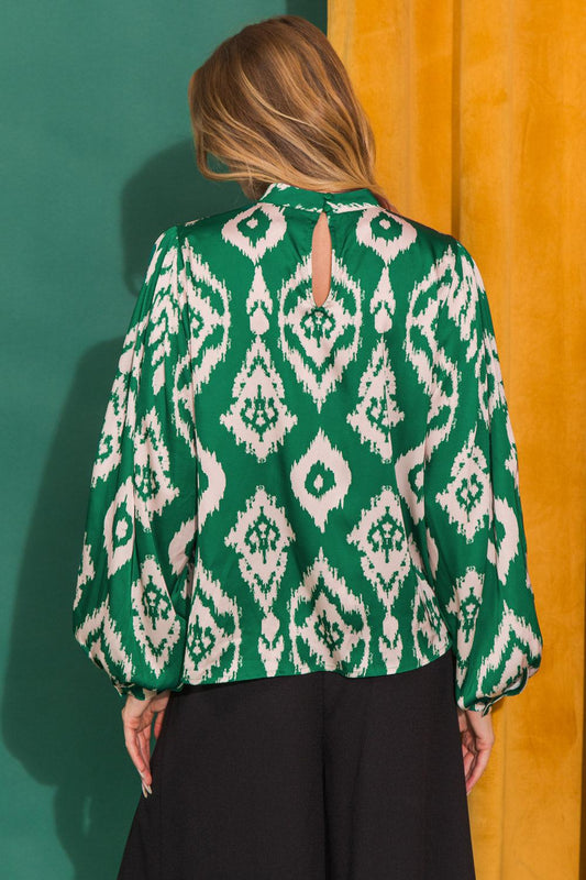 Just What You Need Woven Top With Mock Neck And Puff Sleeves