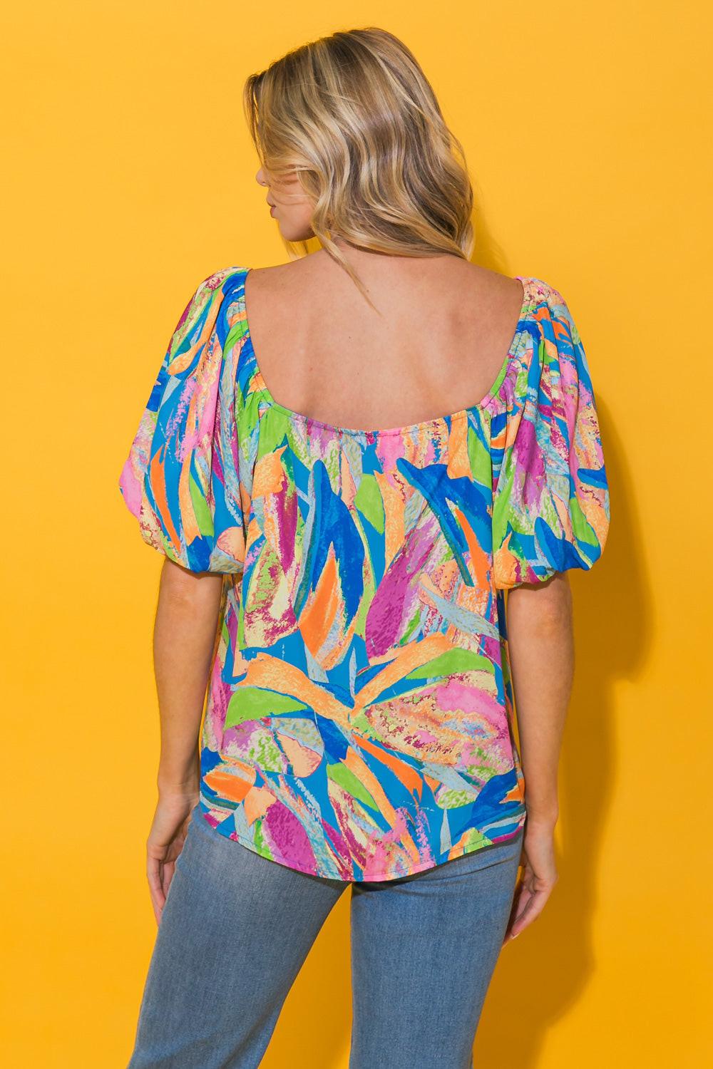 Honestly Breathtaking Woven Top With Printed Fabric And Sweetheart Neckline