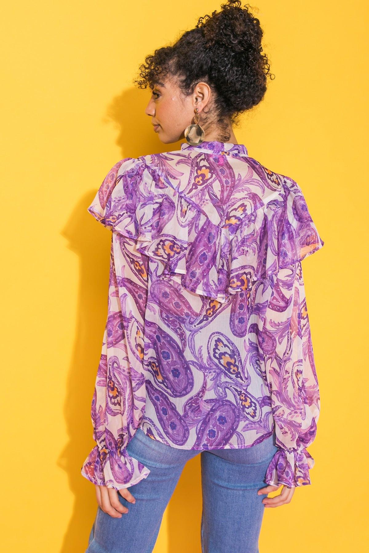 Sweetest Hello Woven Top With Front Tie Keyhole And Ruffles