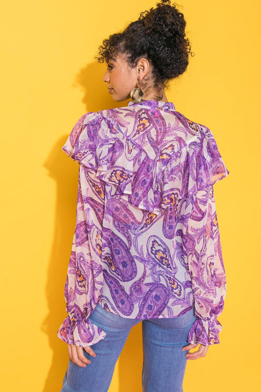 Sweetest Hello Woven Top With Front Tie Keyhole And Ruffles