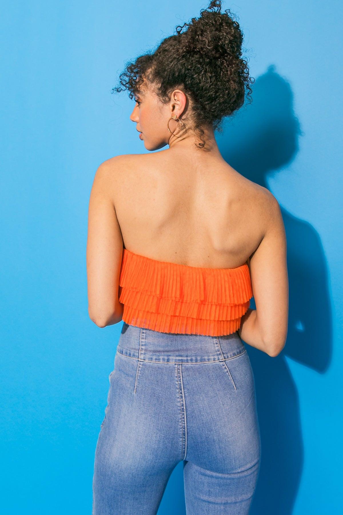 Take Me Now Knit Bodysuit With Contrasting Triple Flounce And Snap Closure