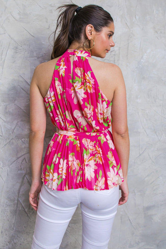 Closer To You Printed Woven Top Halter Neck With Self Tie Pleated