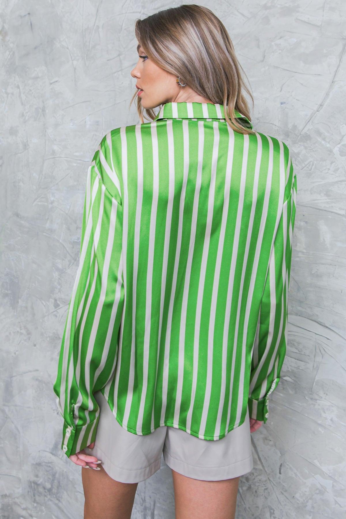 Nothing to Regret Satin Woven Top Shirt Collar Button Down Long Sleeves