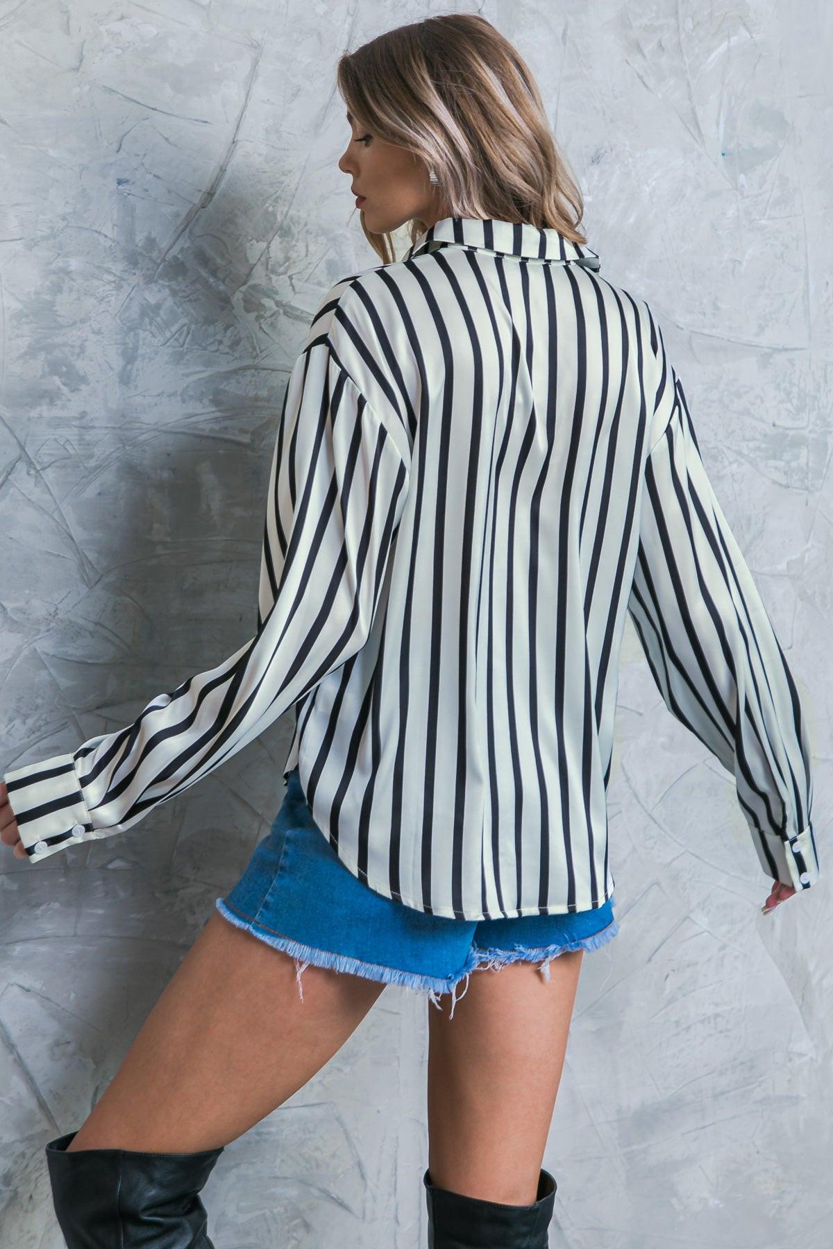 Nothing to Regret Satin Woven Top Shirt Collar Button Down Long Sleeves