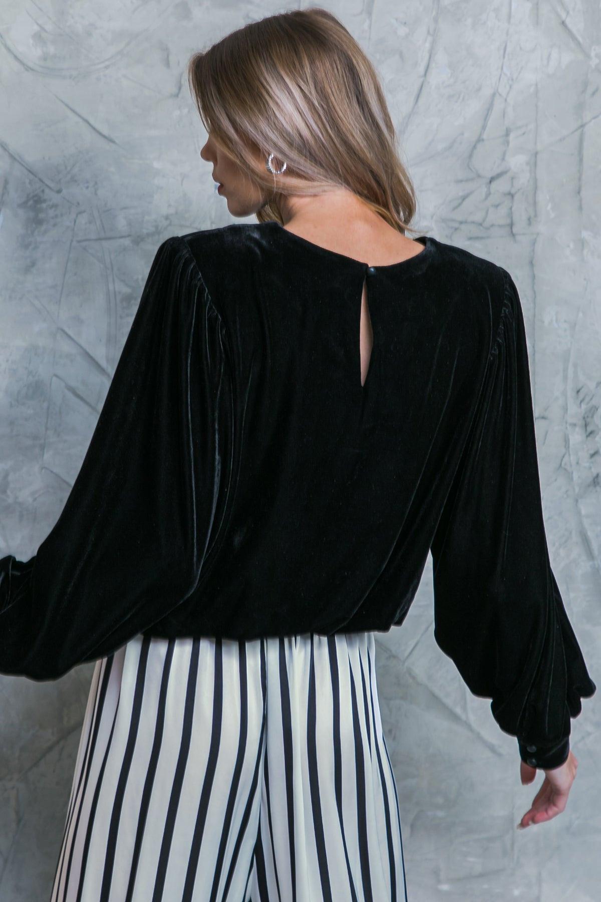 It's Your Time Velvet Top Long Sleeve Round Neck Elastic Waist
