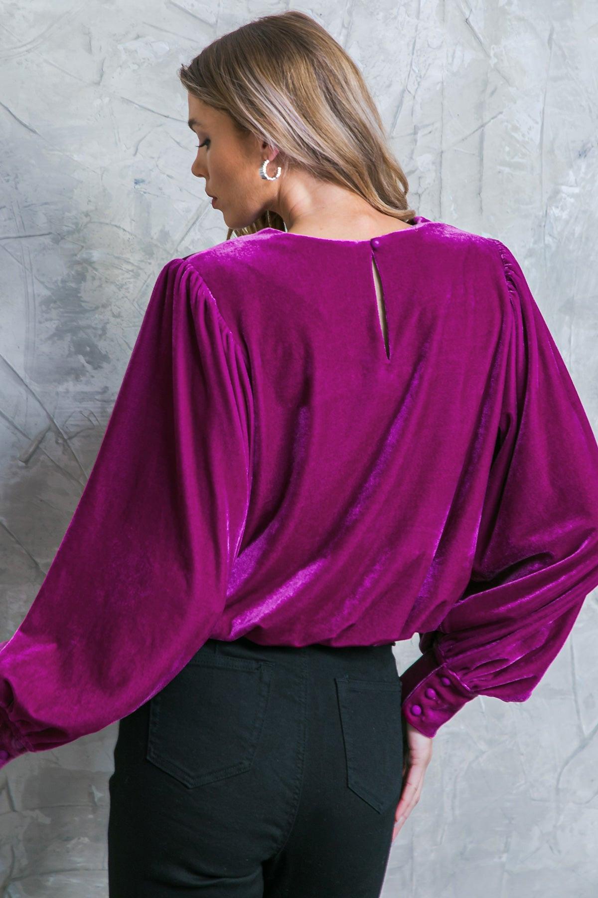 It's Your Time Velvet Top Long Sleeve Round Neck Elastic Waist