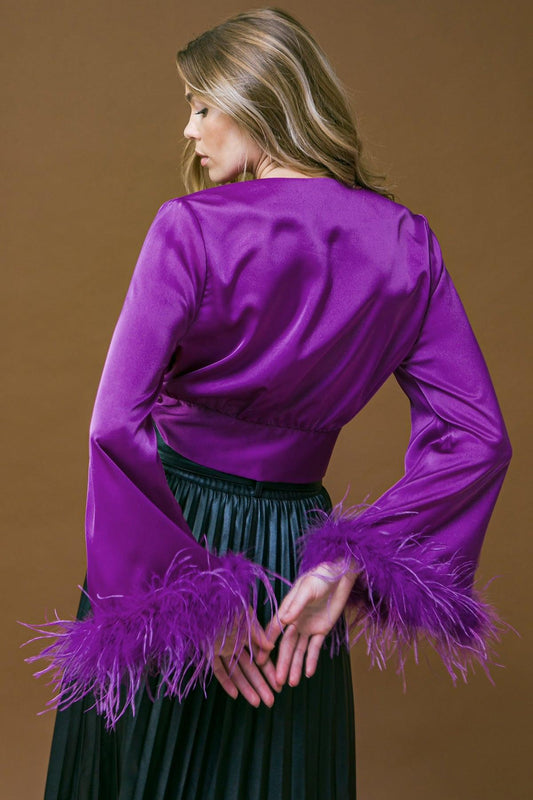 Keep Your Promises Woven Top With V Neck Self Tie Waist Bell Sleeves