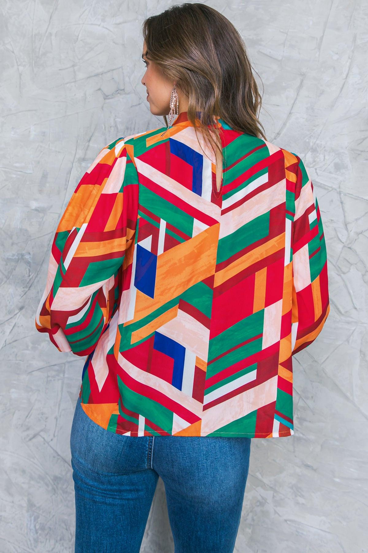 Light Up My Life Woven Top With Mock Neck And Exaggerated Wide Sleeves