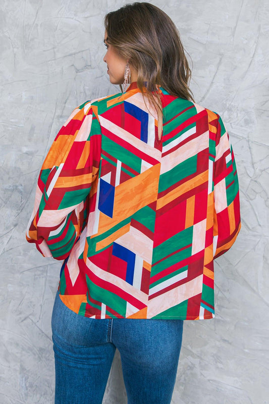 Light Up My Life Woven Top With Mock Neck And Exaggerated Wide Sleeves