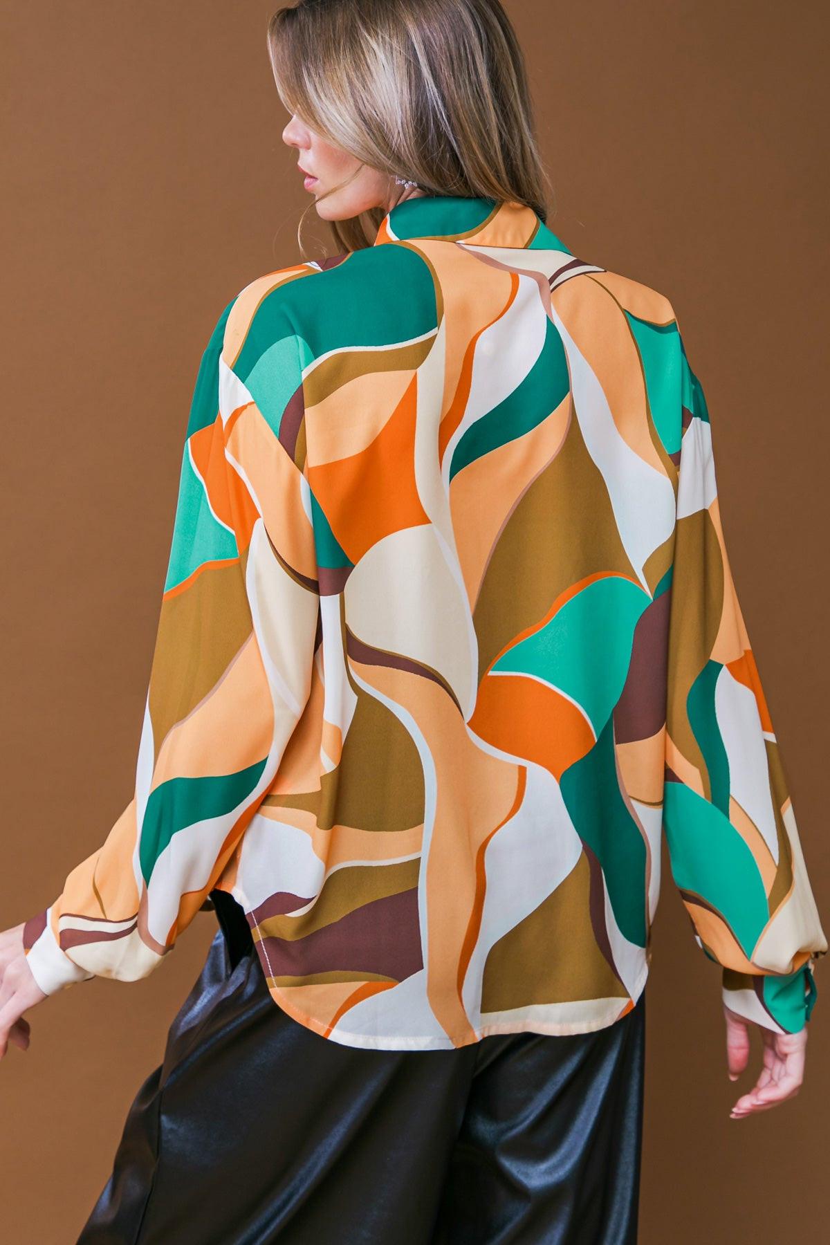 Lovingly Yours Woven Top With Shirt Collar Button Down Long Sleeve Polyester