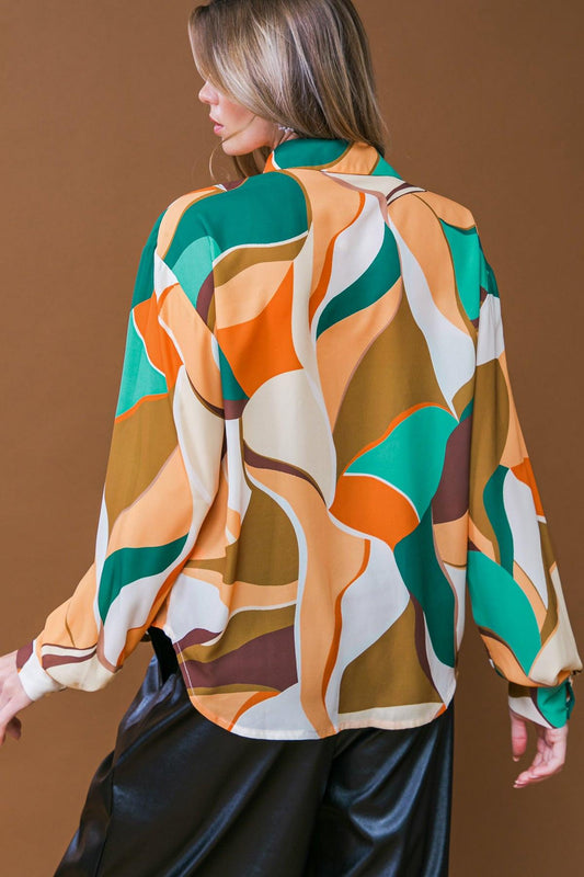 Lovingly Yours Woven Top With Shirt Collar Button Down Long Sleeve Polyester