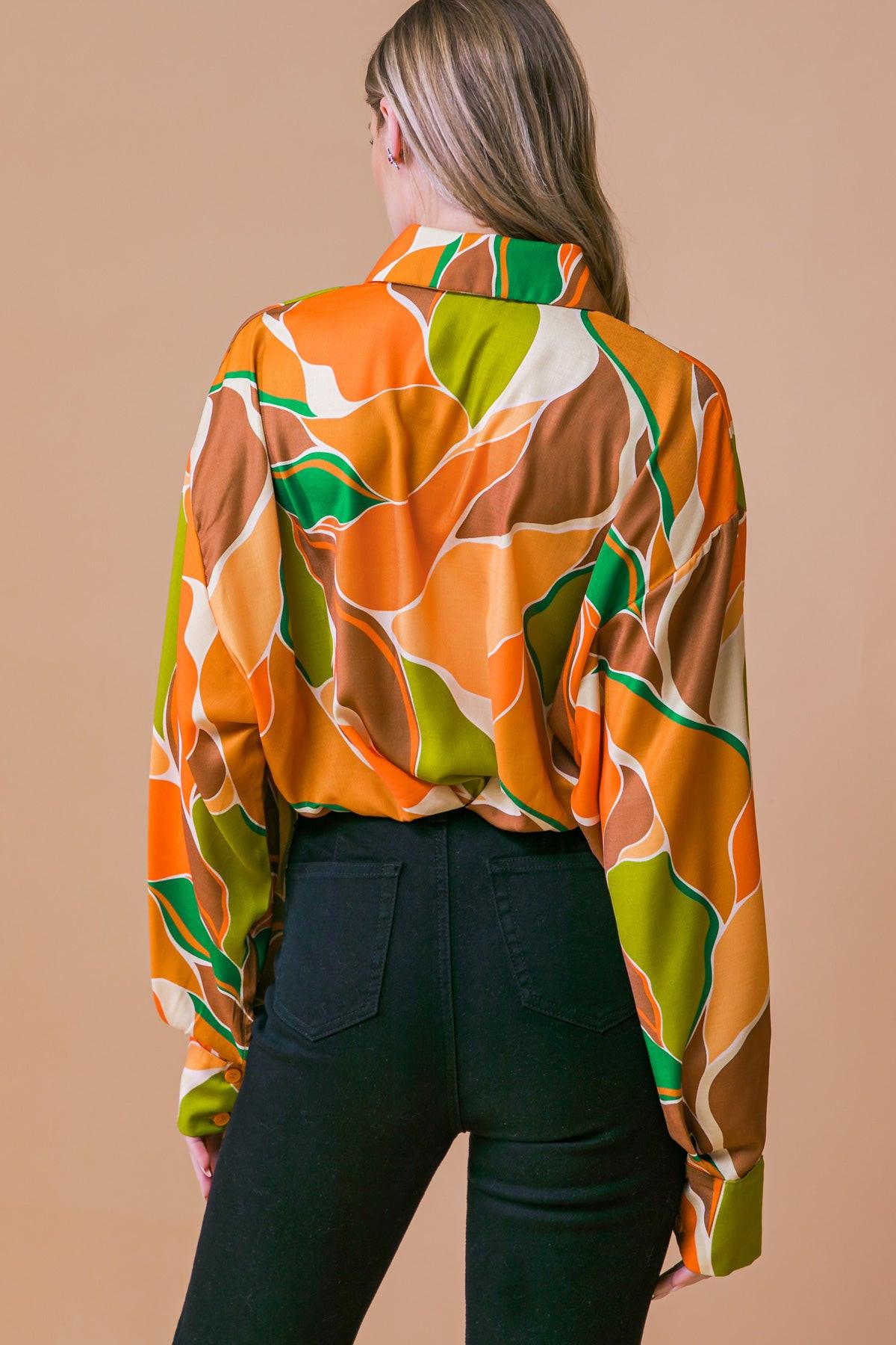 Sweetest Entrance Printed Woven Top With Shirt Collar And Elastic Waist