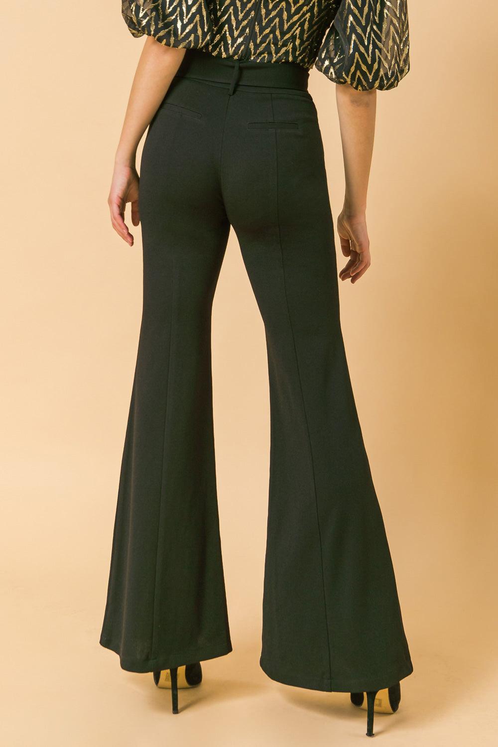 Countdown The Hours Woven Bell Bottom Flared Pants With Self Belt And Pockets