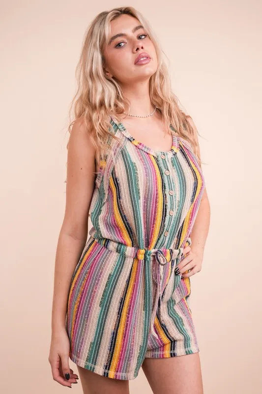 VERY J Crochet Multi Color Striped Casual Summer Romper-Soul Flow Apparel