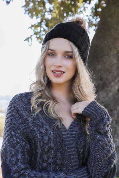 Basic Ribbed Pom Beanie Hats & Hair Black