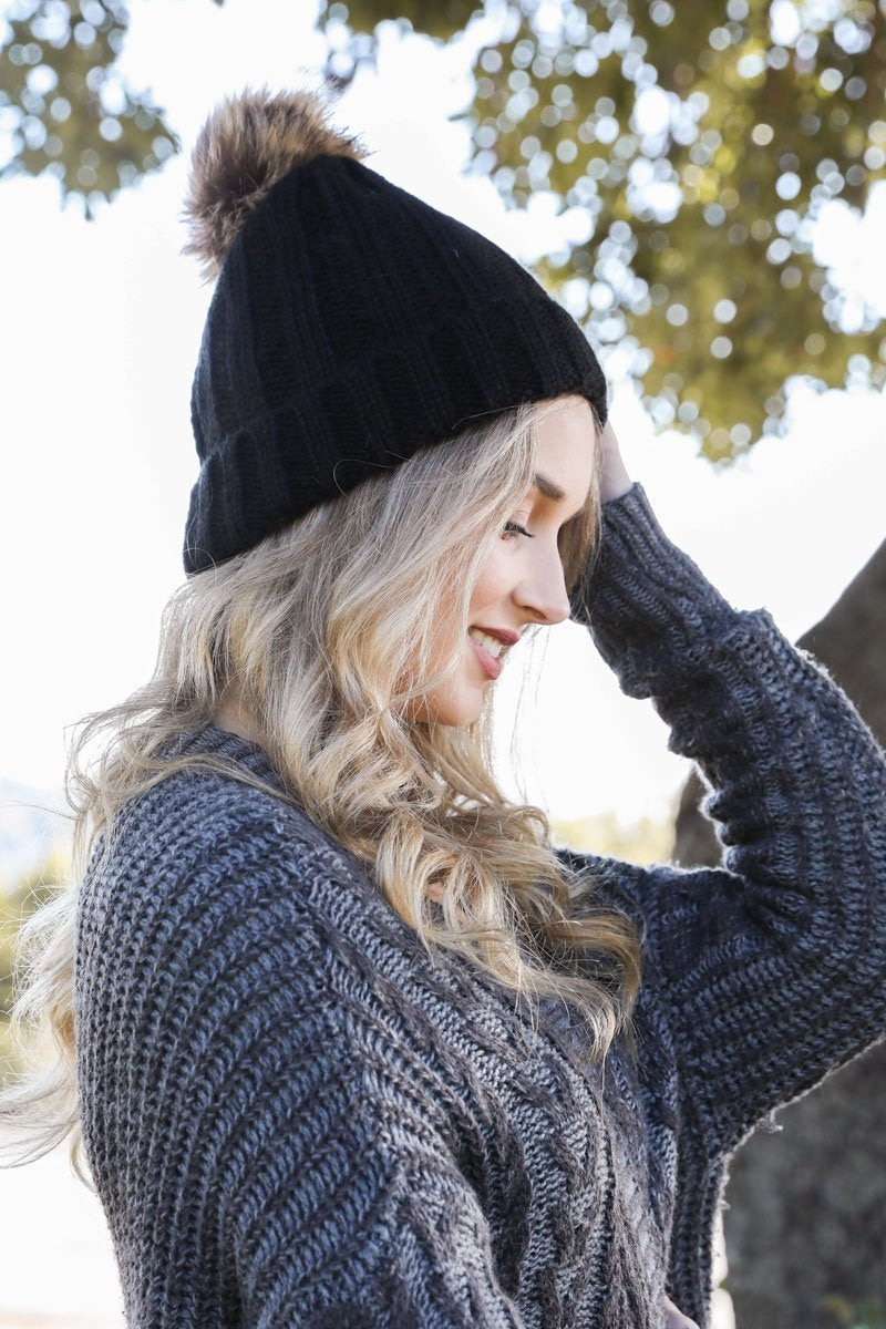 Soul Flow Apparel | Boho Basic Ribbed Pom Beanie