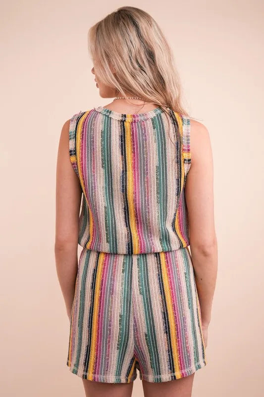 VERY J Crochet Multi Color Striped Casual Summer Romper-Soul Flow Apparel