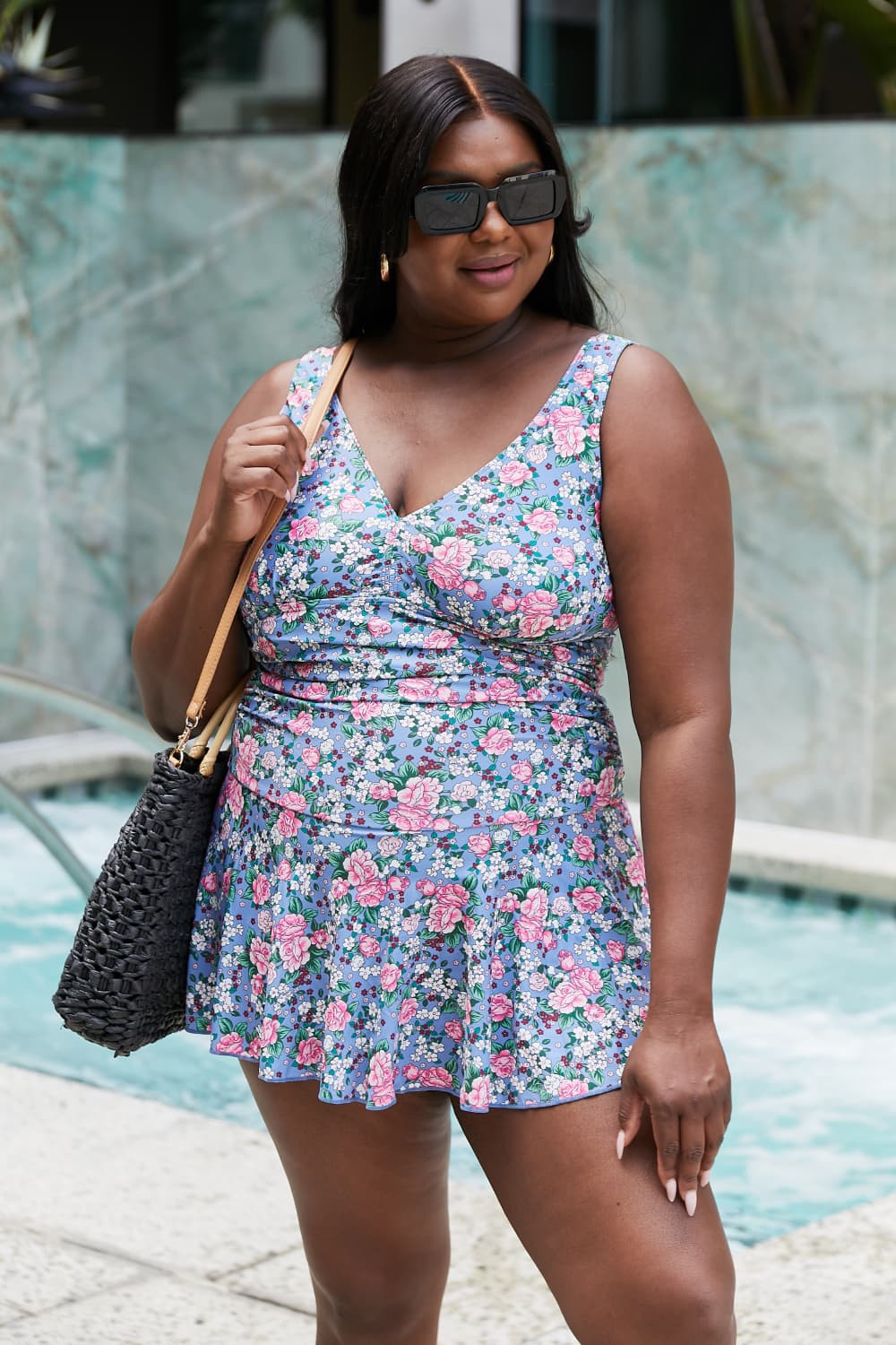 Marina West Swim Full Size Clear Waters Swim Dress in Rose Sky-Soul Flow Apparel