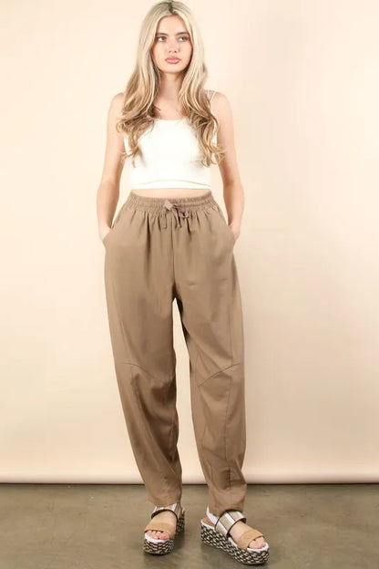 VERY J Solid Barrel Comfy Woven Pants-Soul Flow Apparel