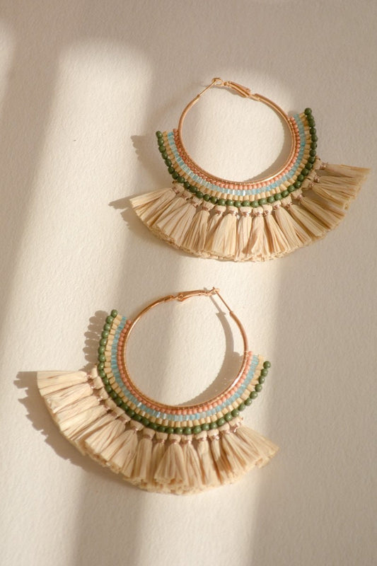 Bead & Raffia Fan Hoops-Soul Flow Apparel