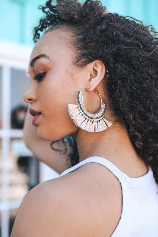 Bead & Raffia Fan Hoops-Soul Flow Apparel
