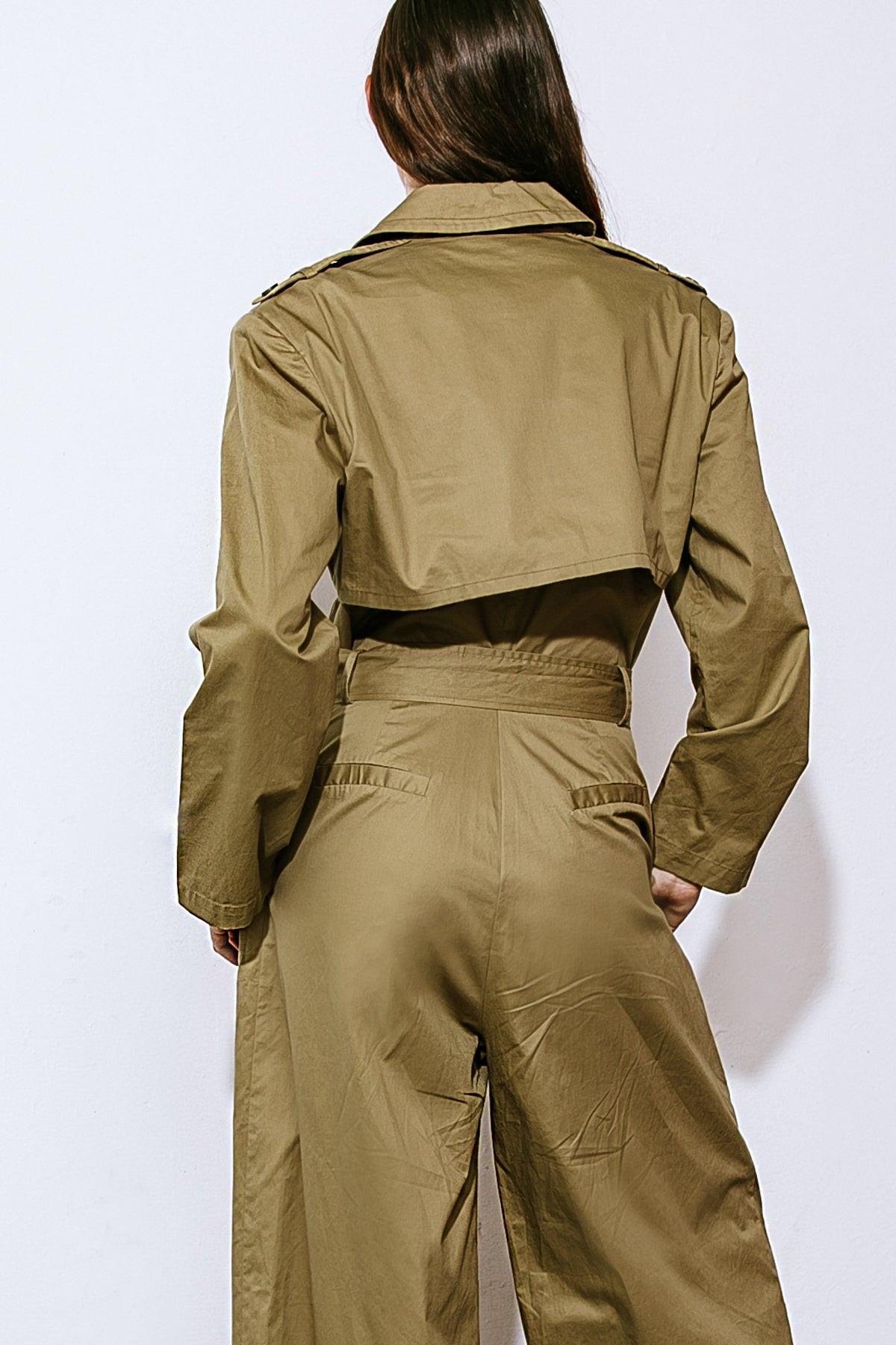 Sounds In My Mind Woven Jumpsuit With Trench Coat Top Long Sleeve Wide Leg