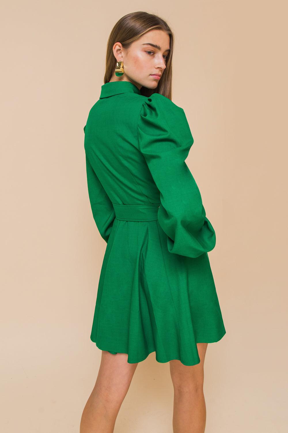Wrapped Up In Love Mini Dress With Puff Sleeves Belted Silhouette