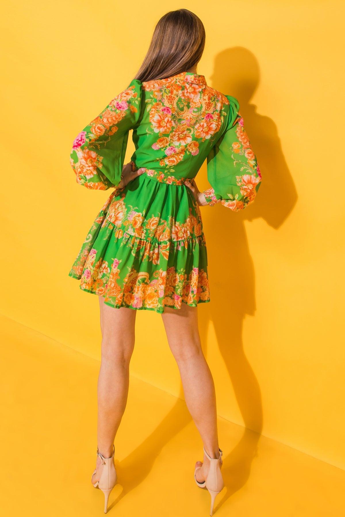 Furthest Thing Woven Mini Dress With Shirt Collar and Ruffled Hem