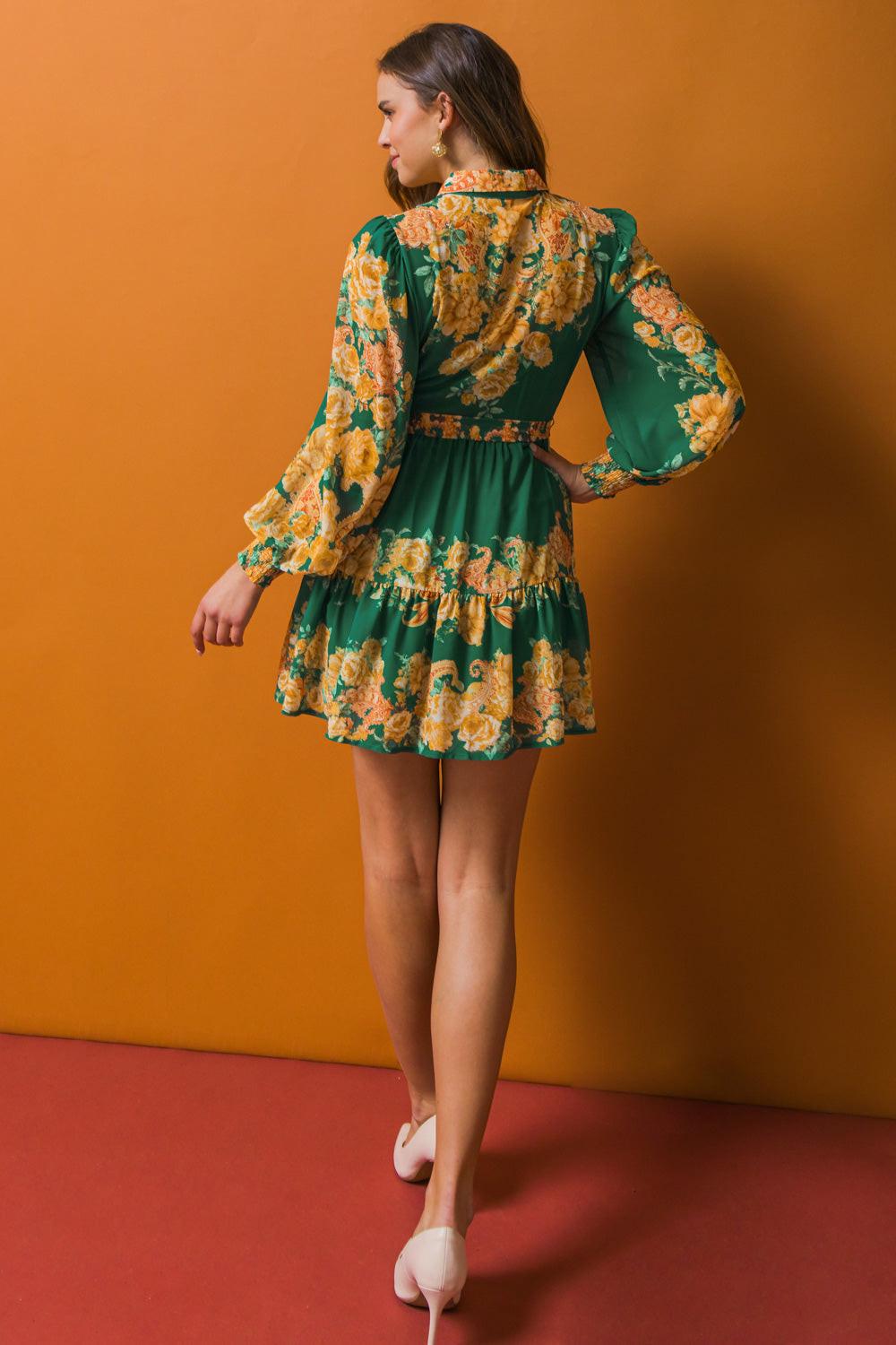 Furthest Thing Woven Mini Dress With Shirt Collar and Ruffled Hem