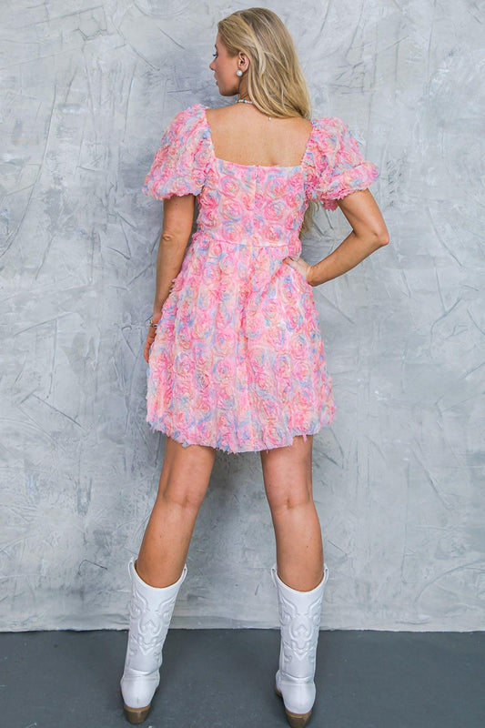 Notable Woven Mini Dress With Square Neck Puff Sleeves Back Zipper Closure